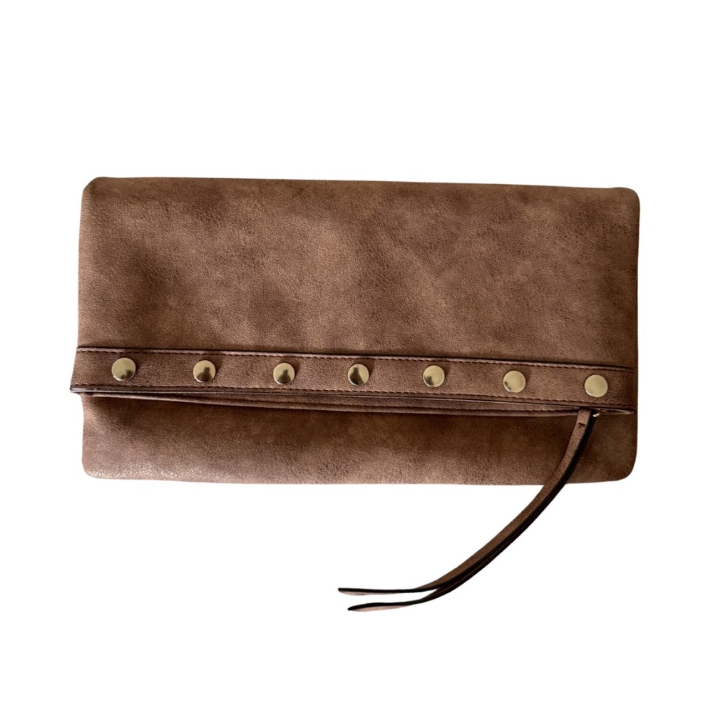 Mix No. 6 Distressed Brown Foldover Clutch with Gold Stud Accents